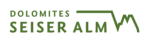 Dolomiten Seiser Alm Logo in grüner Schrift mit Bergsymbol
